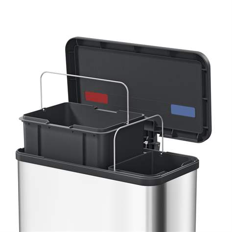 Koš na tříděný odpad, kovový, nášlapný, objem 9+17 l, v x š x h: 440x470x250 mm, bílý - obrázek2