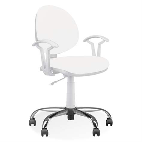 Scaun de lucru laborator și atelier ergonomic rotativ SMART, cu roți și brațe, înlocuitor de piele alb - Nowy Styl Group