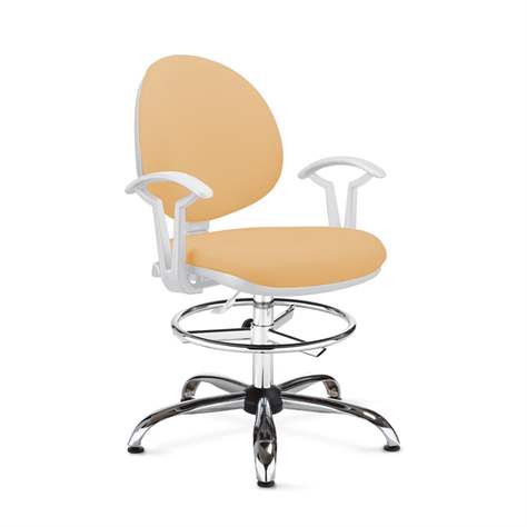Labor-Drehstuhl SMART, hoch mit Fußring und Armlehnen, Kunstleder beige - Nowy Styl Group