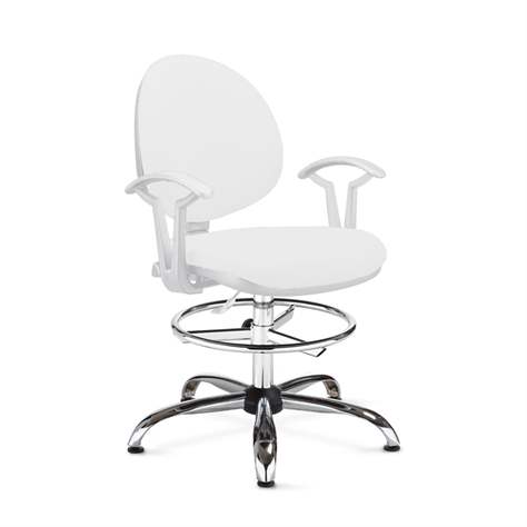 Labor-Drehstuhl SMART, hoch mit Fußring und Armlehnen, Kunstleder weiß - Nowy Styl Group