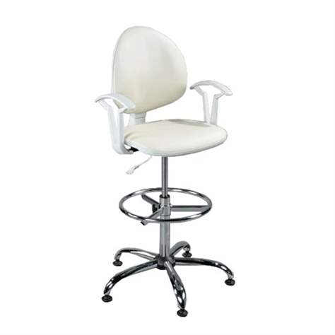 Scaun de lucru laborator și atelier ergonomic rotativ SMART, cu suport picioare și brațe, înlocuitor de piele culoare fildeș - Nowy Styl Group