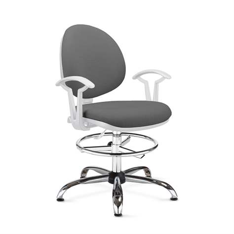 Labor-Drehstuhl SMART, hoch mit Fußring und Armlehnen, Stoffbezug hellgrau - Nowy Styl Group