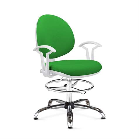 Labor-Drehstuhl SMART, hoch mit Fußring und Armlehnen, Stoffbezug grün - Nowy Styl Group