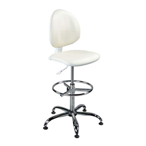 Labor-Drehstuhl SMART, hoch mit Fußring, Kunstleder elfenbein - Nowy Styl Group