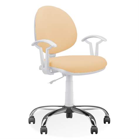 Scaun de lucru laborator și atelier ergonomic rotativ SMART, cu roți și brațe, înlocuitor de piele bej - Nowy Styl Group