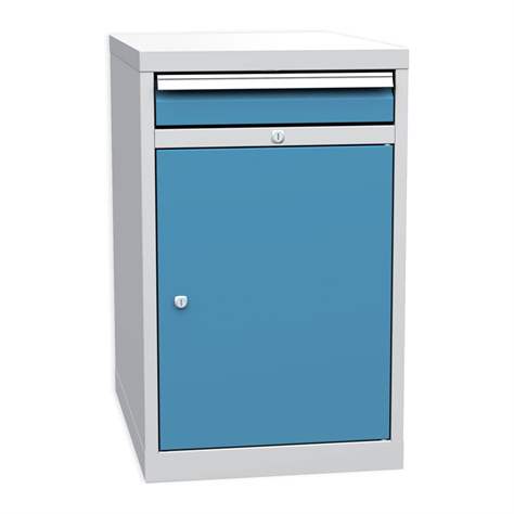 Box container - dulap banc masă de atelier - modul corp dulap pentru banc de atelier, 1 sertar, gri RAL7035/ albastră RAL5012 - Kovos Verneřice