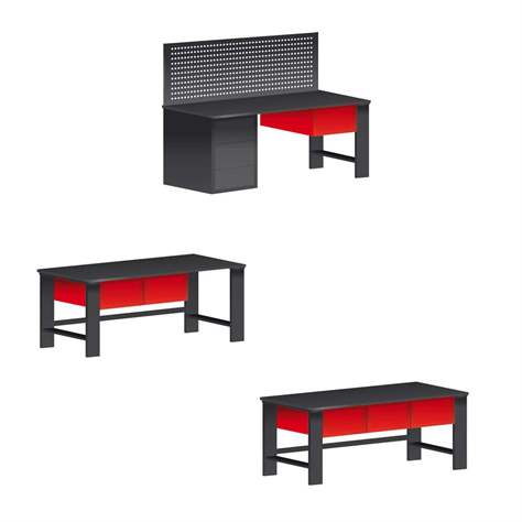 Box container - dulap banc masă de atelier - modul corp dulap atașabil la banc de lucru, 2 sertare, gri RAL7035/ albastră RAL5012 - Kovos Verneřice - imagine2