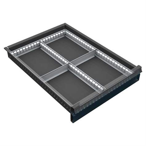 Schubladeneinteilungen aus verzinktem Blech, 2 x 2, für Schubladenhöhe 60-120 mm - Kovos Verneřice