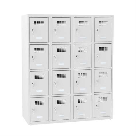 Schließfachschrank mit 16 Fächern, BxTxH: 1200x500x1450 mm, Zylinderschloß, Korpus Grau RAL7035/Türfarbe Grau RAL7035 - Malow