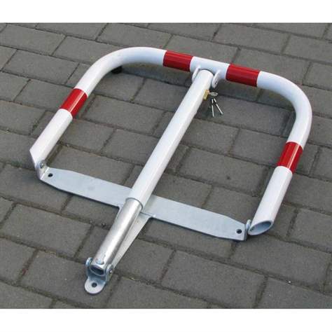 Dispozitiv rabatabil blocare acces loc parcare - îngrădire parcare, din oțel, alb - bandă roșie, lățime 600 mm - imagine2