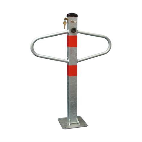 Dispozitiv rabatabil blocare acces loc parcare - îngrădire parcare tip stâlp, din oțel, zincat - bandă roșie, încuietoare cilindrică