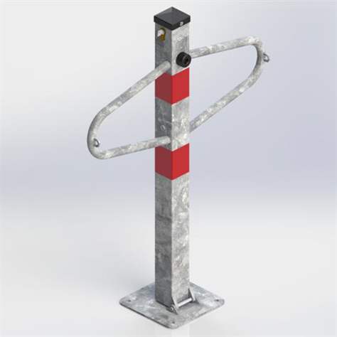 Dispozitiv rabatabil blocare acces loc parcare - îngrădire parcare tip stâlp, din oțel, zincat - bandă roșie, încuietoare cilindrică - imagine3