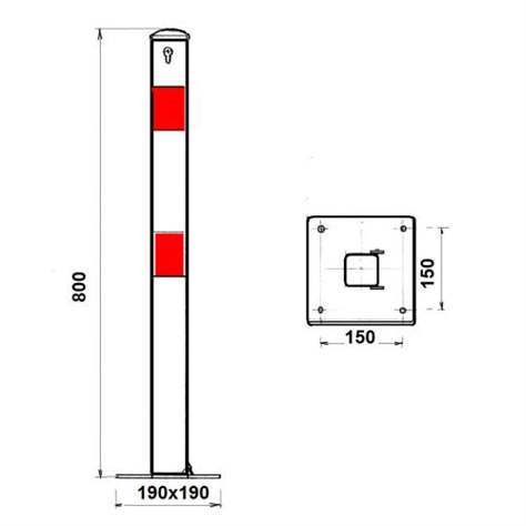 Dispozitiv rabatabil blocare acces loc parcare - îngrădire parcare tip stâlp, din oțel, zincat - bandă roșie, încuietoare cilindrică - imagine6