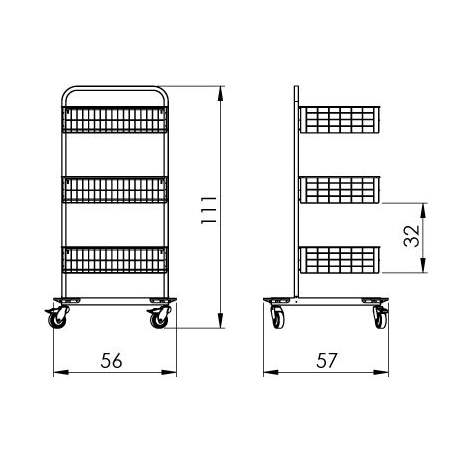 Fahrbare Gitterkorbständer aus Edelstahl, 3 Körbe, HxBxT: 1120x570x550 mm - Bild2