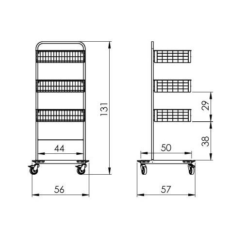 Fahrbare Gitterkorbständer aus Edelstahl, 3 Körbe, HxBxT: 1440x830x550 mm - Bild2