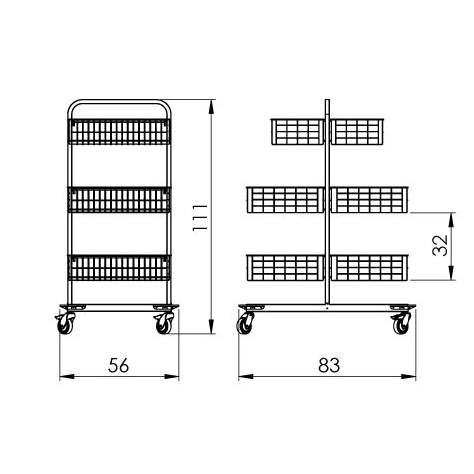 Fahrbare Gitterkorbständer aus Edelstahl, 2x3 Körbe, HxBxT: 1140x830x550 mm - Bild2