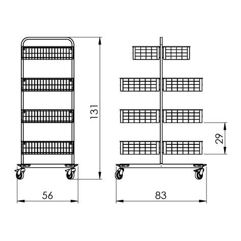Fahrbare Gitterkorbständer aus Edelstahl, 2x4 Körbe, HxBxT: 1440x830x550 mm - Bild2