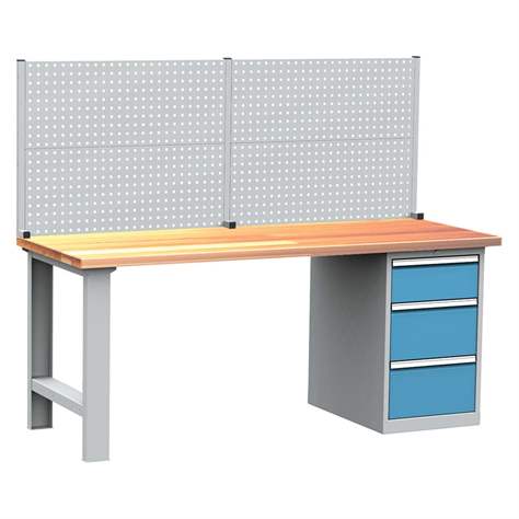 Podstavná skříňka pro dílenský stůl, 3 zásuvky, barva šedá RAL7035/ modrá RAL5012 - Kovos Verneřice - obrázek4