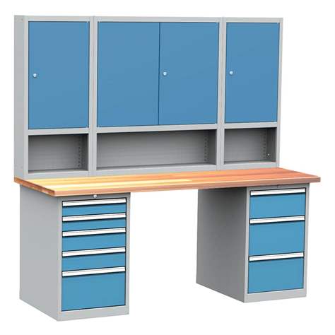 Podstavná skříňka pro dílenský stůl, 3 zásuvky, barva šedá RAL7035/ modrá RAL5012 - Kovos Verneřice - obrázek5