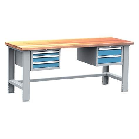 Box container - dulap banc masă de atelier - modul corp dulap atașabil la banc de lucru, 3 sertare (1x 60, 2x 90), gri RAL7035/ albastră RAL5012 - Kovos Verneřice - imagine4