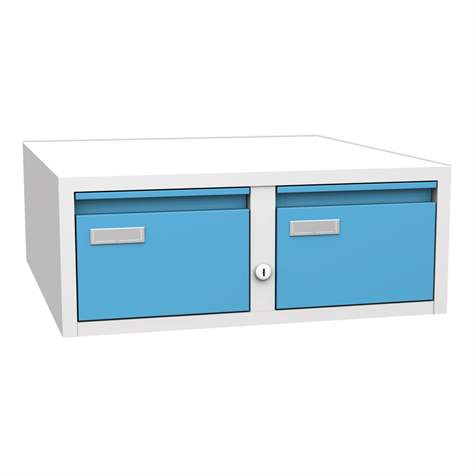 Cartotecă - dulap arhivare registratură - cu 2 sertare, format A5, HxLxl: 217x560x600 mm, gri RAL7035/albastru RAL5012 - Kovos Verneřice