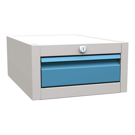 Dulap box atașabil banc masă atelier -modul corp dulap banc de lucru cu sertare-, 1 sertar, înălțime 190 mm, gri RAL7035/albastru RAL5012 - Kovos Verneřice