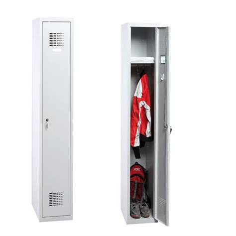 Dulap metalic pentru vestiar, sudat, WEMO, 1 x 300 mm, uși gri RAL7035, fără picioare, încuietoare cilindrică cu blocare în 3 puncte - Malow