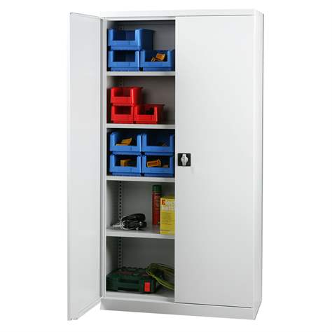Dulap atelier cu polițe, uși batante-mobilier metalic organizator atelier, HxLxl: 1990 x 800 x 435 mm, cap. port. 60 kg, albastru deschis RAL5012 - Malow - imagine2