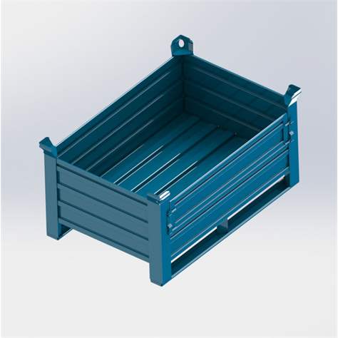 Ohradová paleta kovová, profesionální, 1200x800 mm, 1500 kg, 1 sklopná bočnice, na ližinách, modrá RAL5010