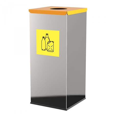 Coș colector selectiv de deșeuri EKO SQUARE, volum 60 l, recipient din oțel inoxidabil, culoare galbenă - Alda S.A.