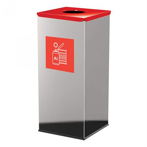 Coș colector selectiv de deșeuri EKO SQUARE, volum 60 l, recipient din oțel inoxidabil, culoare roșie - Alda S.A.