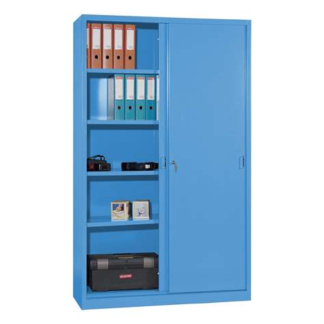 Dulap metalic cu polițe și uși glisante - department steel furniture, HxLxl: 1990 x 1200 x 435 mm, culoare albastru deschis RAL 5012 - Malow