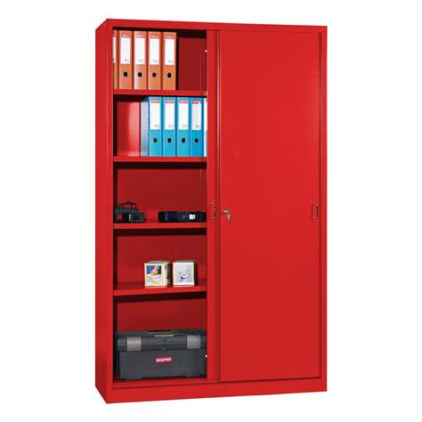 Dulap metalic cu polițe și uși glisante - department steel furniture, HxLxl: 1990x1000x435 mm, culoare roșie RAL 3020 - Malow - imagine4
