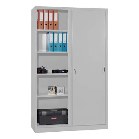 Dulap metalic cu polițe și uși glisante, HxLxl: 1990x1000x435 mm, culoare gri deschis RAL 7035 - Malow - imagine4