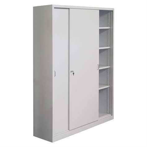 Dulap metalic cu polițe și uși glisante, HxLxl: 1990x1000x435 mm, culoare gri deschis RAL 7035 - Malow - imagine3