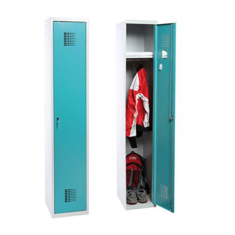 Dulap metalic pentru vestiar, sudat, WEMO, 1 x 300 mm, uși verzi RAL5018, fără picioare, încuietoare tip zăvor rotativ cu blocare în 3 puncte - Malow