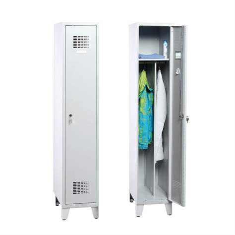 Garderobenschrank WEMO, geschweißt, 1 x 400 mm, Türfarbe Grau RAL7035, mit Füßen, Drehriegelverschluss mit Dreipunktverriegelung - Malow