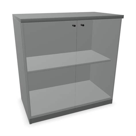 Büroschrank - verglaste Doppel-Flügeltüren, H x B x T: 825 x 800 x 445 mm, Farbe Dunkelgrau - Nowy Styl Group