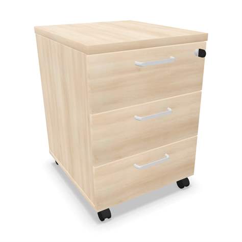 Fahrbarer Container, 3 Schubladen, Farbe Akazie, H x B x T: 600 x 430 x 480 mm - Nowy Styl Group