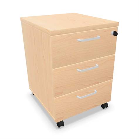 Fahrbarer Container, 3 Schubladen, Farbe Ahorn H x B x T: 600 x 430 x 480 mm - Nowy Styl Group