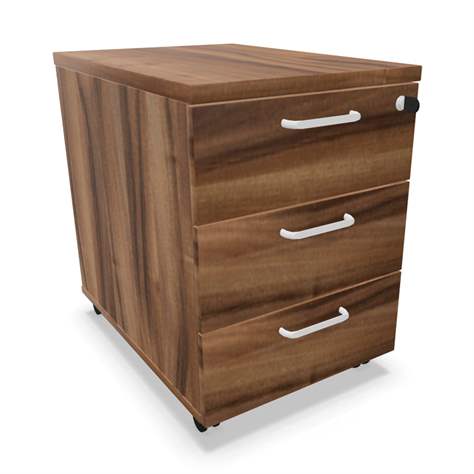 Fahrbarer Container, 3 Schubladen, Farbe Nussbaum, H x B x T: 600 x 430 x 600 mm - Nowy Styl Group