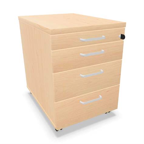 Fahrbarer Container, 4 Schubladen, Farbe Ahorn, H x B x T: 600 x 430 x 600 mm - Nowy Styl Group