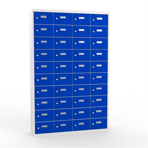 Kleingefachschrank, 4x10 Fächer, HxBxT: 1800x12000x300 mm, Farbe grau RAL7035 / Türen blau RAL5012 - Malow