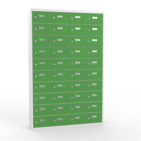 Kleingefachschrank, 4x10 Fächer, HxBxT: 1800x12000x300 mm, Farbe grau RAL7035 / Türen grünn RAL6011 - Malow