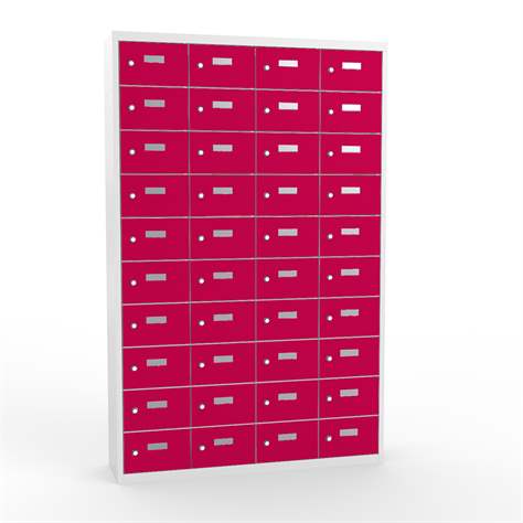 Kleingefachschrank, 4x10 Fächer, HxBxT: 1800x12000x300 mm, Farbe grau RAL7035 / Türen rot RAL3020 - Malow