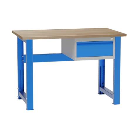 Banc de lucru atelier cu reglare pe înălțime LxlxH 1200x700x827-1027 mm Kovona, albastru RAL5012, 1 sertar - Kovona Lysa nad Labem