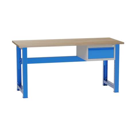 Banc de lucru atelier cu reglare pe înălțime LxlxH 1700x700x827-1027 mm Kovona, albastru RAL5012, 1 sertar - Kovona Lysa nad Labem