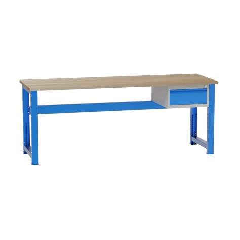 Banc de lucru atelier cu reglare pe înălțime LxlxH 2100x700x827-1027 mm Kovona, albastru RAL5012, 1 sertar - Kovona Lysa nad Labem