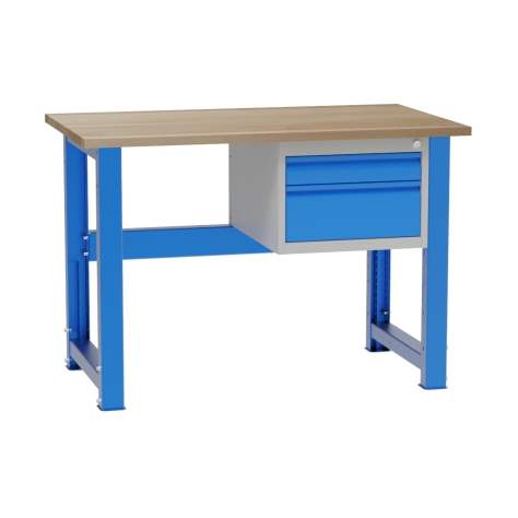 Banc de lucru atelier cu reglare pe înălțime LxlxH 1200x700x827-1027 mm Kovona, albastru RAL5012, 2 sertare - Kovona Lysa nad Labem
