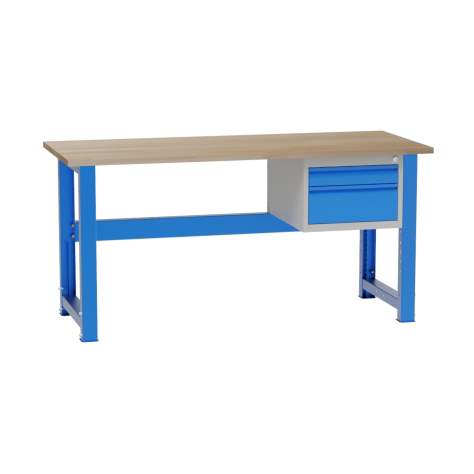 Banc de lucru atelier cu reglare pe înălțime LxlxH 1700x700x827-1027 mm Kovona, albastru RAL5012, 2 sertare - Kovona Lysa nad Labem